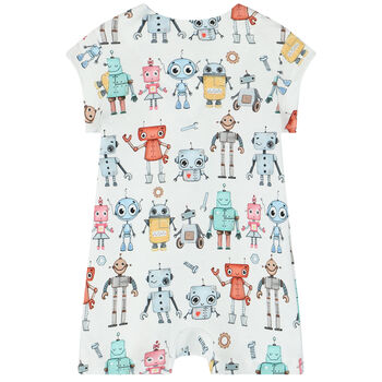Baby Boys White Robots Romper